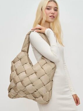 SOL & SELENE “ILLUMINE” Woven Nylon Tote Bag ~ Nude ~ NWT